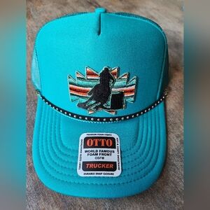 NWT OTTO  Turquoisr Snapback Trucker Hat Horse Barrel Racer Embroidered Patches